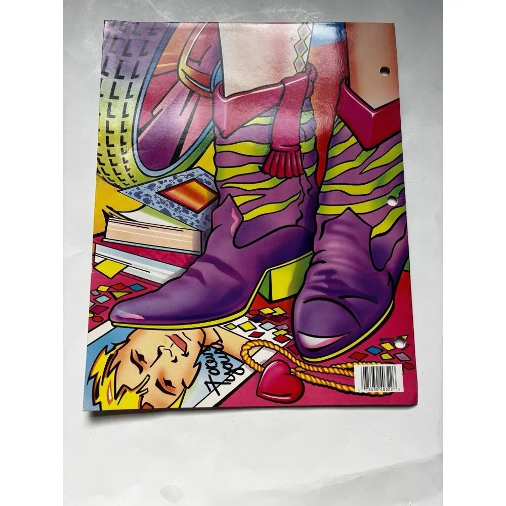 Vintage 1989 Pizazz Nuvo Folder Neon Purple Boots Cowboy Cowgirl 1989 School